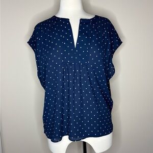 LOFT Navy and White Polka Dot Blouse